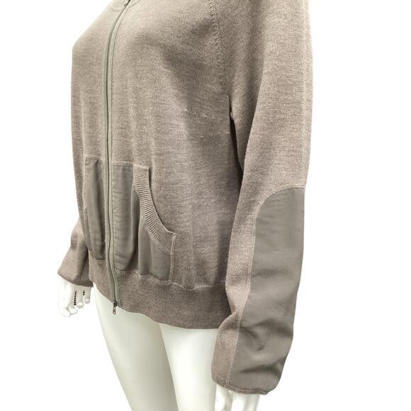 St.John Women’s Sweater Size L Zip Up Cardigan Wool Silk Pockets Fine Knit Brown - Picture 4 of 5